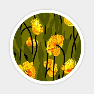 double tulips on olive green Magnet